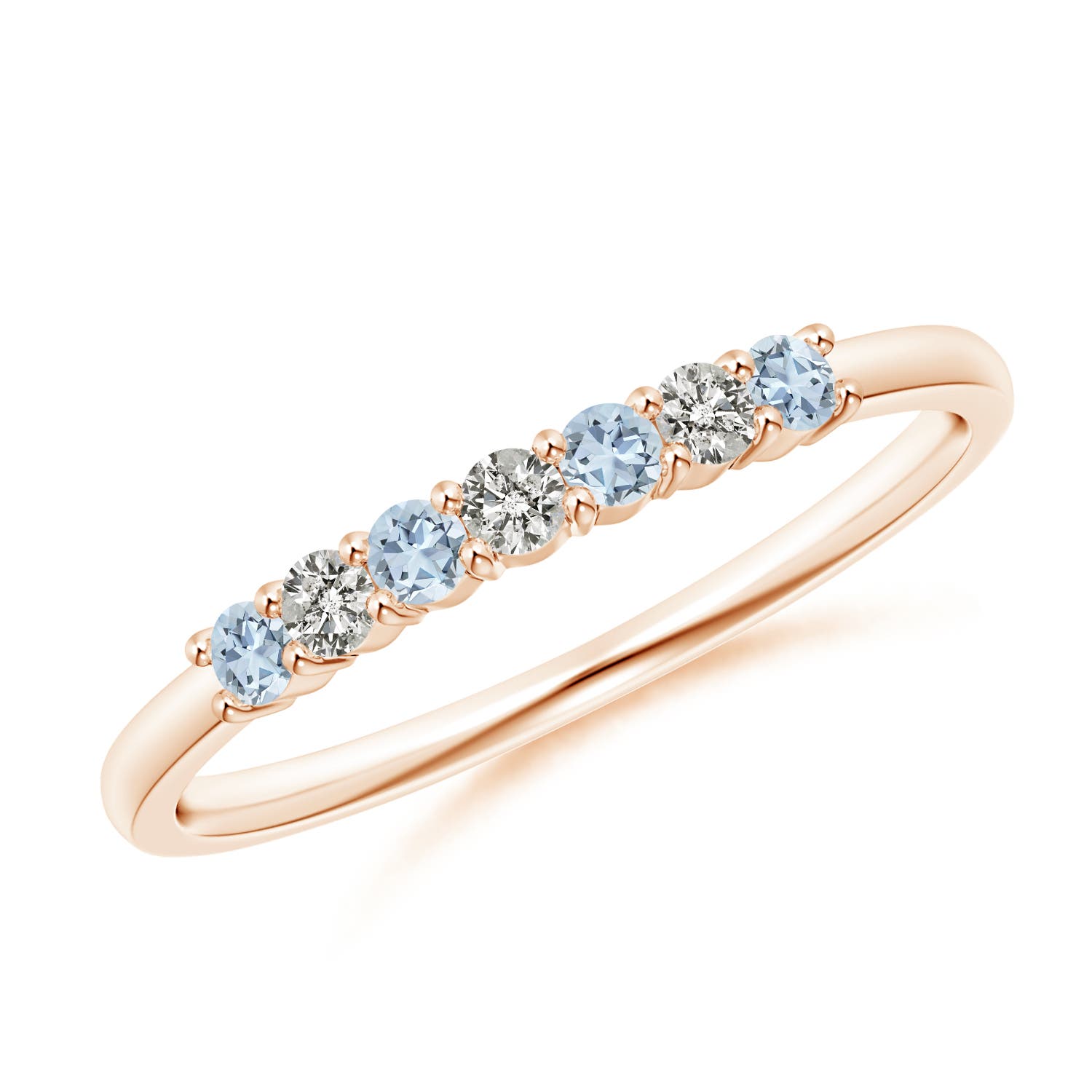 2mm A Half Eternity Seven Stone Aquamarine and Diamond Wedding Ring in Rose Gold