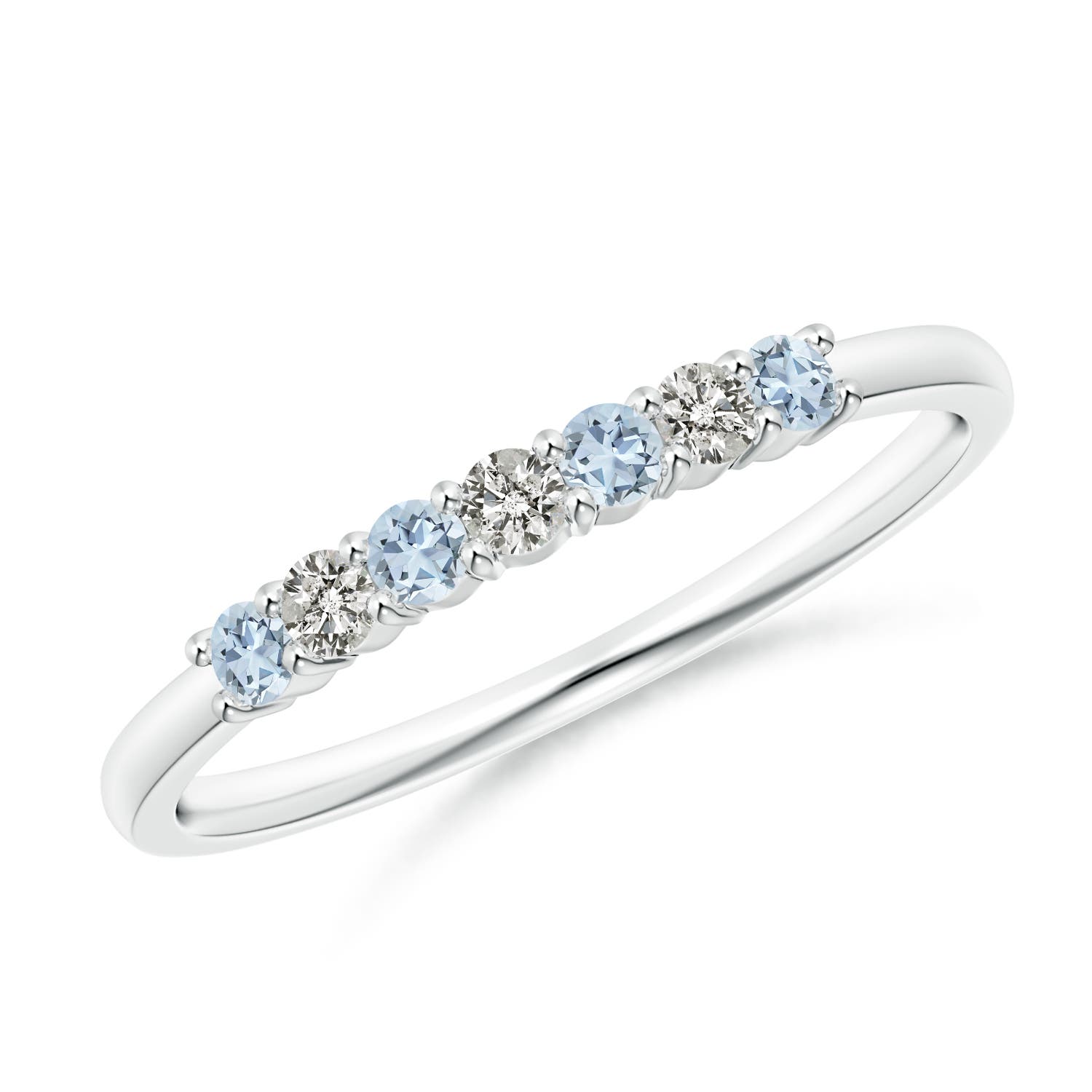 2mm A Half Eternity Seven Stone Aquamarine and Diamond Wedding Ring in White Gold