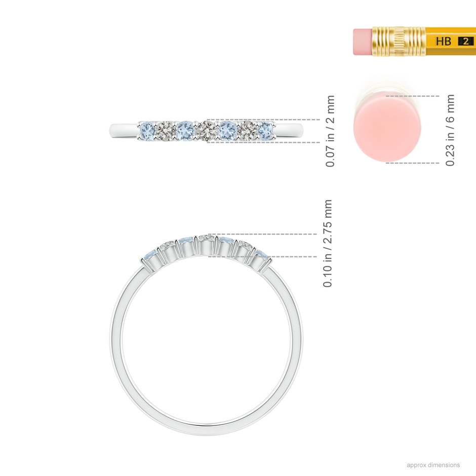 2mm A Half Eternity Seven Stone Aquamarine and Diamond Wedding Ring in White Gold ruler
