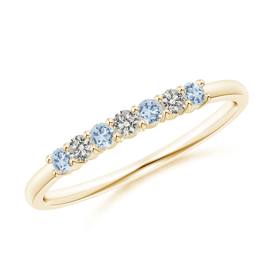 2mm A Half Eternity Seven Stone Aquamarine and Diamond Wedding Ring in Yellow Gold 