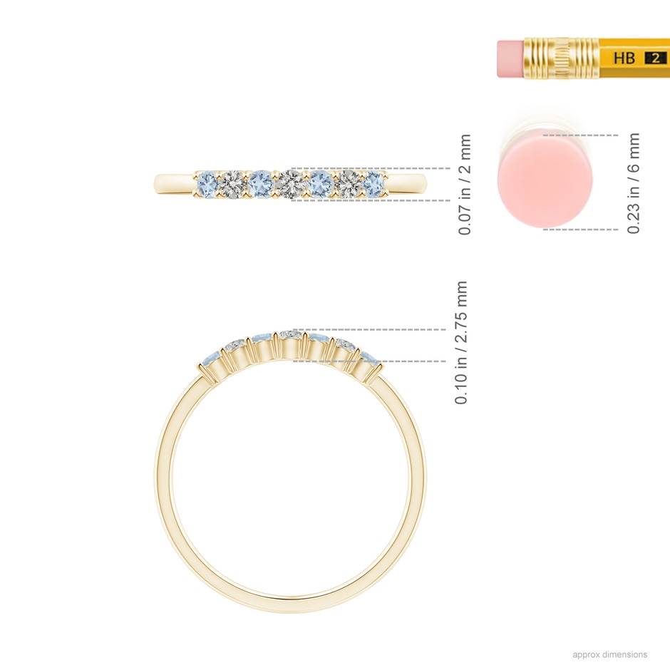 2mm A Half Eternity Seven Stone Aquamarine and Diamond Wedding Ring in Yellow Gold ruler
