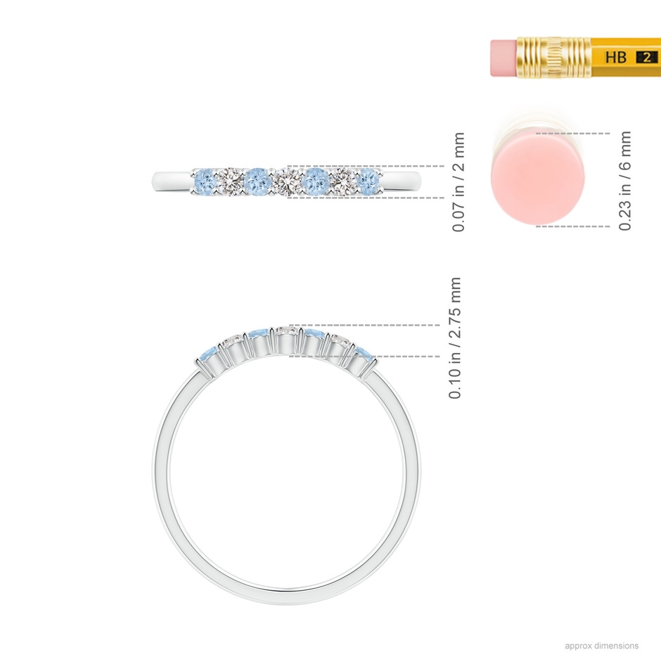 2mm AA Half Eternity Seven Stone Aquamarine and Diamond Wedding Ring in S999 Silver ruler