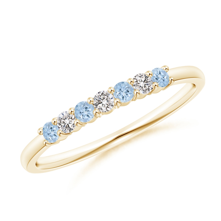 2mm AA Half Eternity Seven Stone Aquamarine and Diamond Wedding Ring in Yellow Gold 