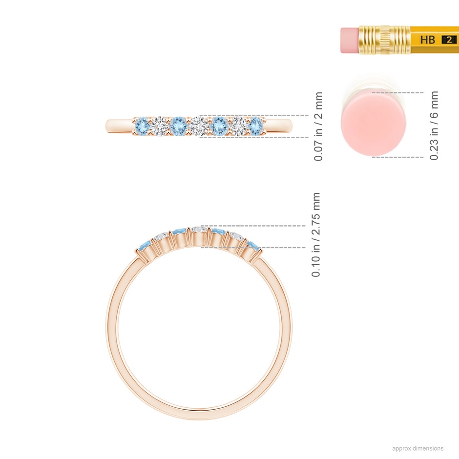 2mm AAA Half Eternity Seven Stone Aquamarine and Diamond Wedding Ring in Rose Gold ruler