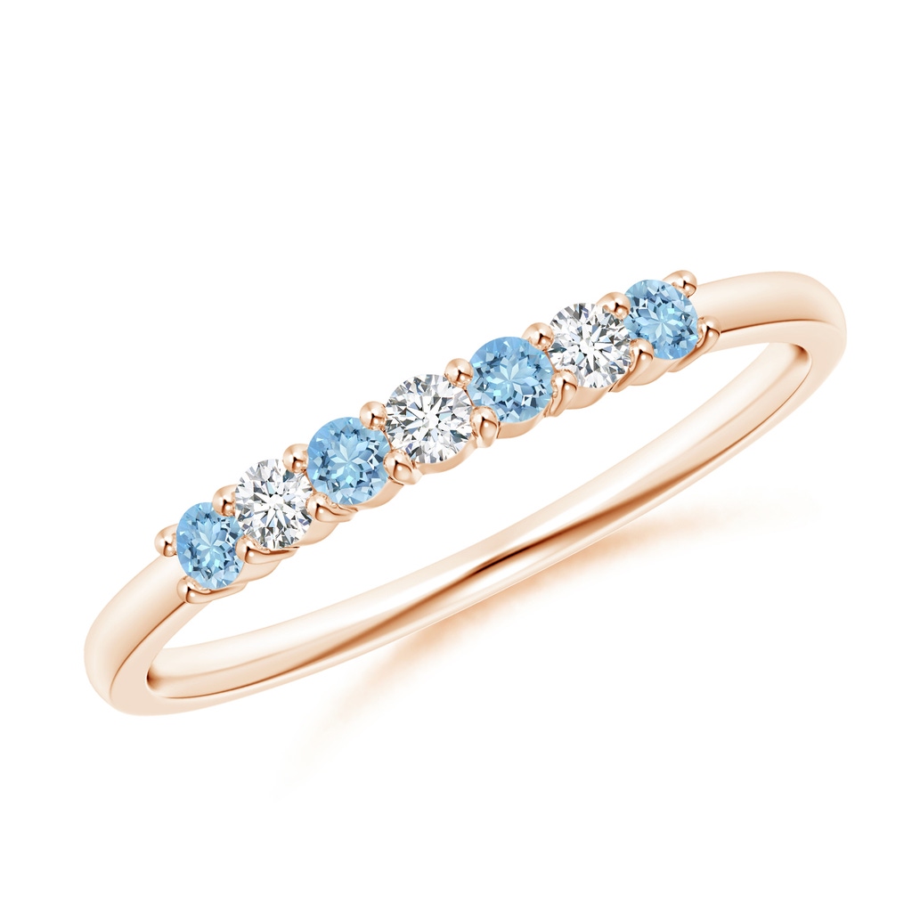 2mm AAAA Half Eternity Seven Stone Aquamarine and Diamond Wedding Ring in Rose Gold