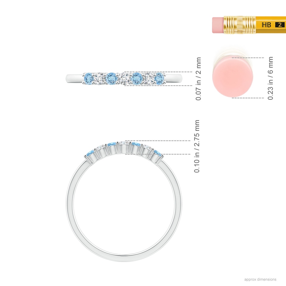 2mm AAAA Half Eternity Seven Stone Aquamarine and Diamond Wedding Ring in S999 Silver ruler