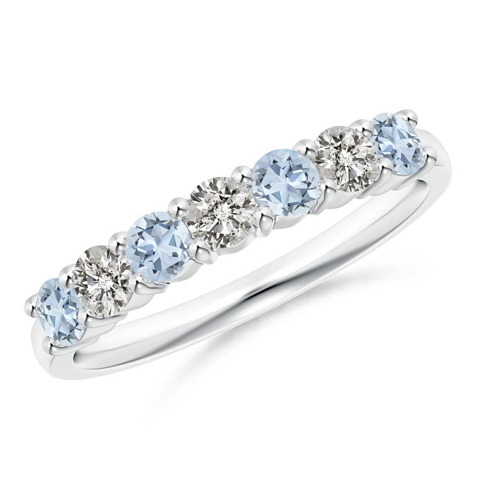 3mm A Half Eternity Seven Stone Aquamarine and Diamond Wedding Ring in White Gold 