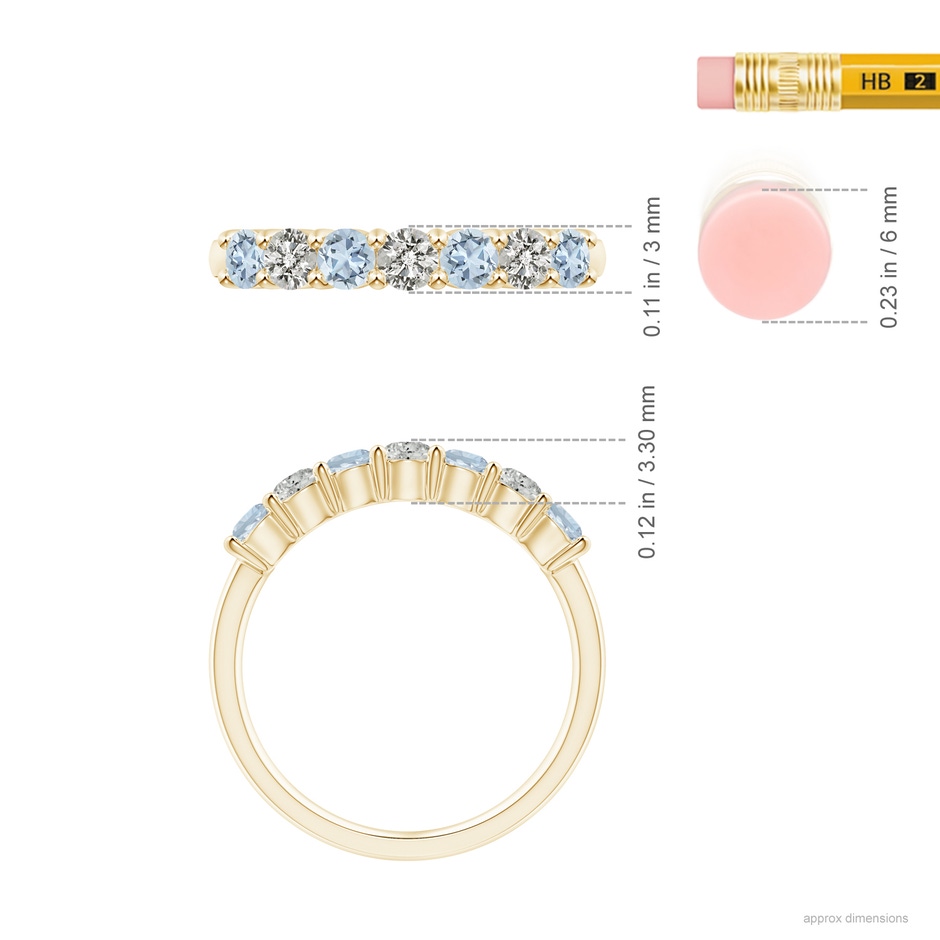 3mm A Half Eternity Seven Stone Aquamarine and Diamond Wedding Ring in Yellow Gold ruler