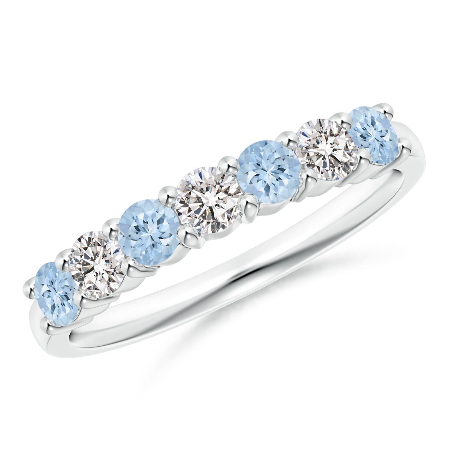 3mm AA Half Eternity Seven Stone Aquamarine and Diamond Wedding Ring in P950 Platinum