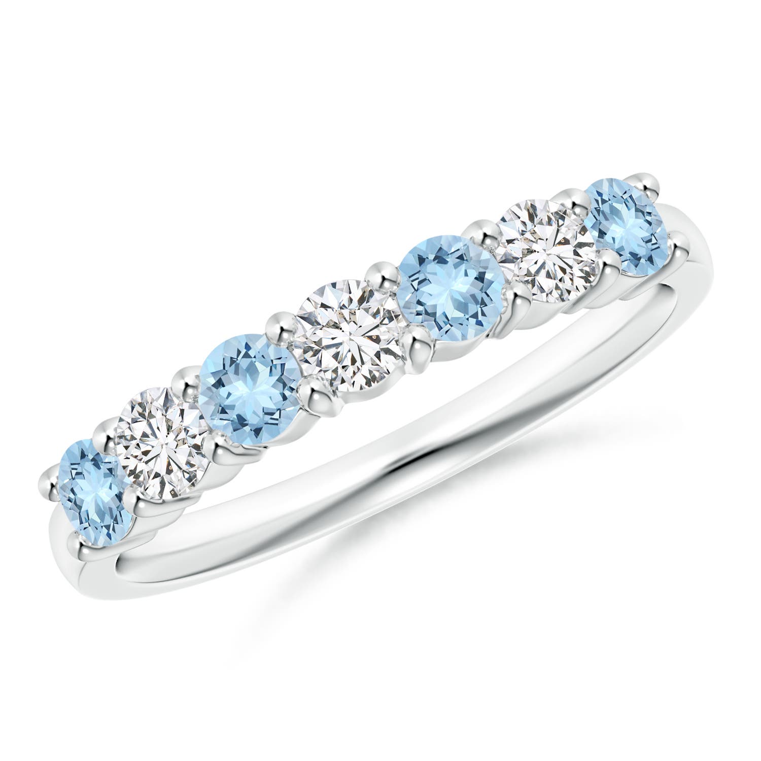 3mm AAA Half Eternity Seven Stone Aquamarine and Diamond Wedding Ring in S999 Silver