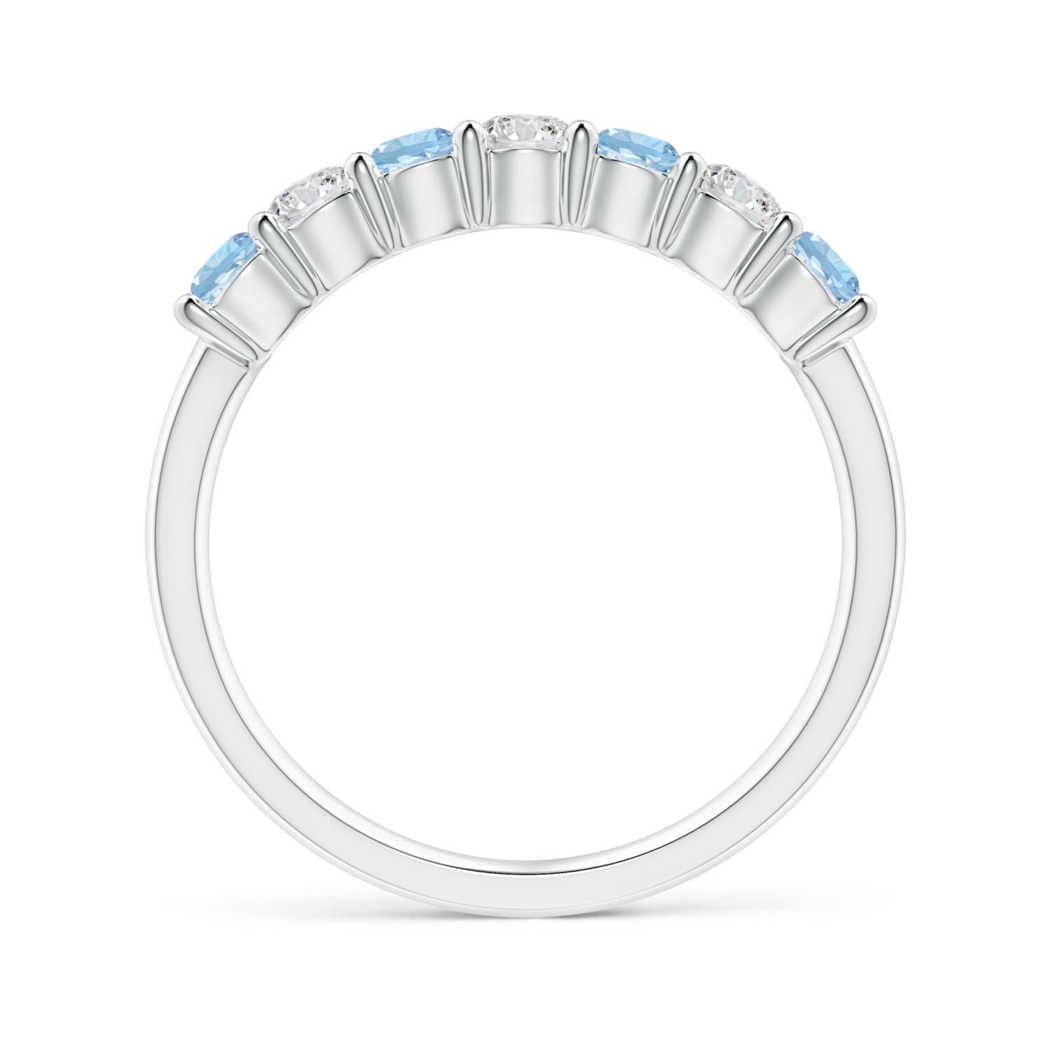 3mm AAA Half Eternity Seven Stone Aquamarine and Diamond Wedding Ring in White Gold