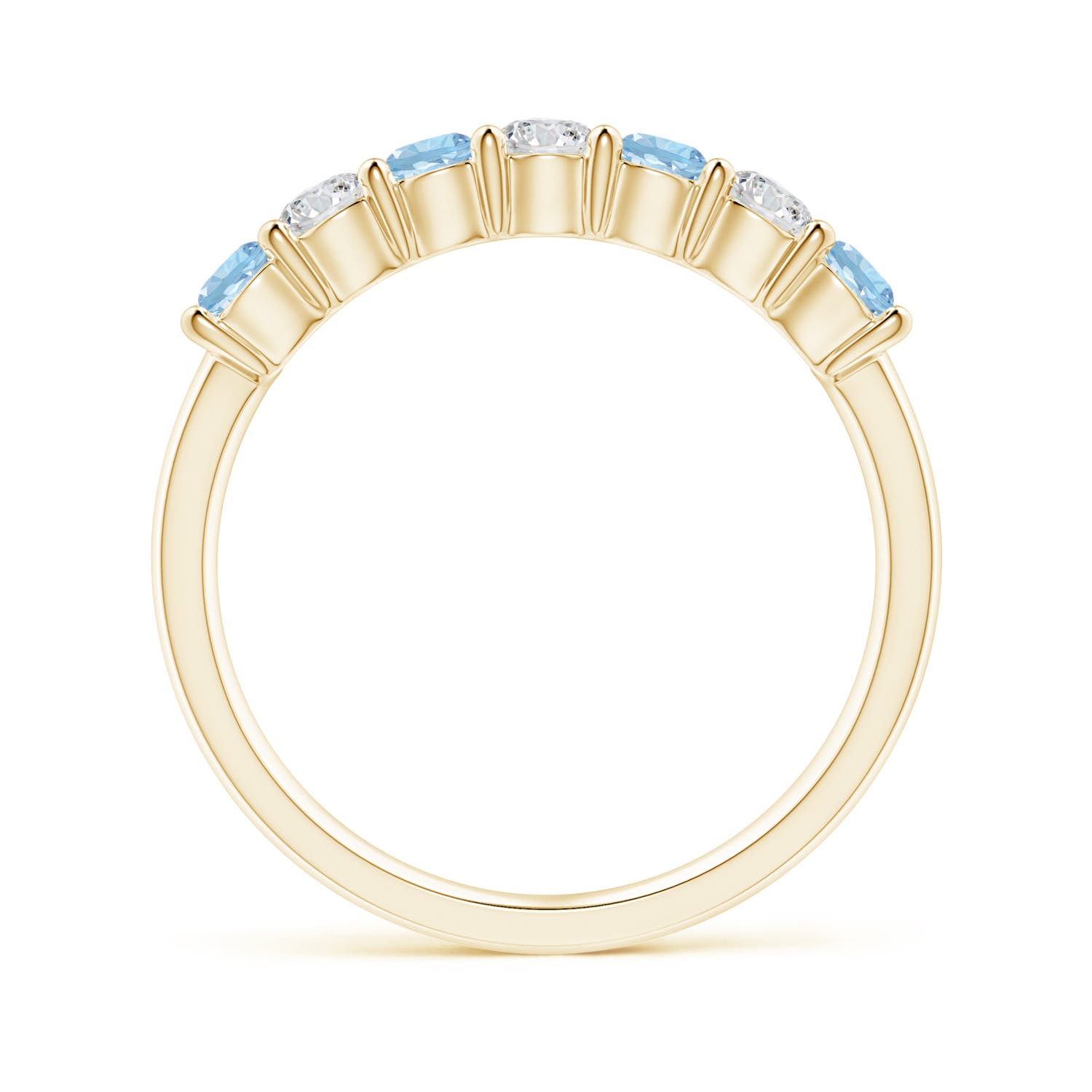 3mm AAA Half Eternity Seven Stone Aquamarine and Diamond Wedding Ring in Yellow Gold