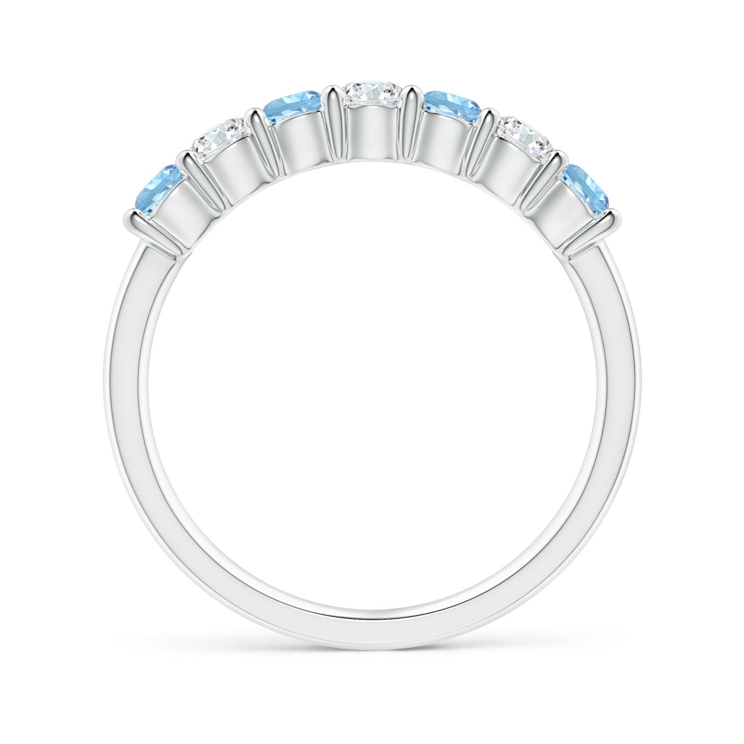 3mm AAAA Half Eternity Seven Stone Aquamarine and Diamond Wedding Ring in 18K White Gold