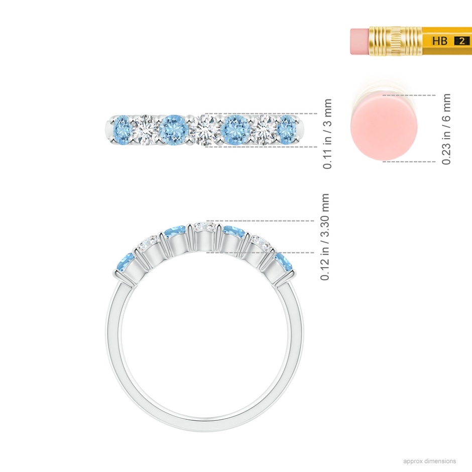 3mm AAAA Half Eternity Seven Stone Aquamarine and Diamond Wedding Ring in P950 Platinum ruler