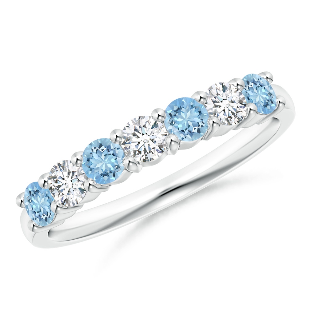 3mm AAAA Half Eternity Seven Stone Aquamarine and Diamond Wedding Ring in White Gold