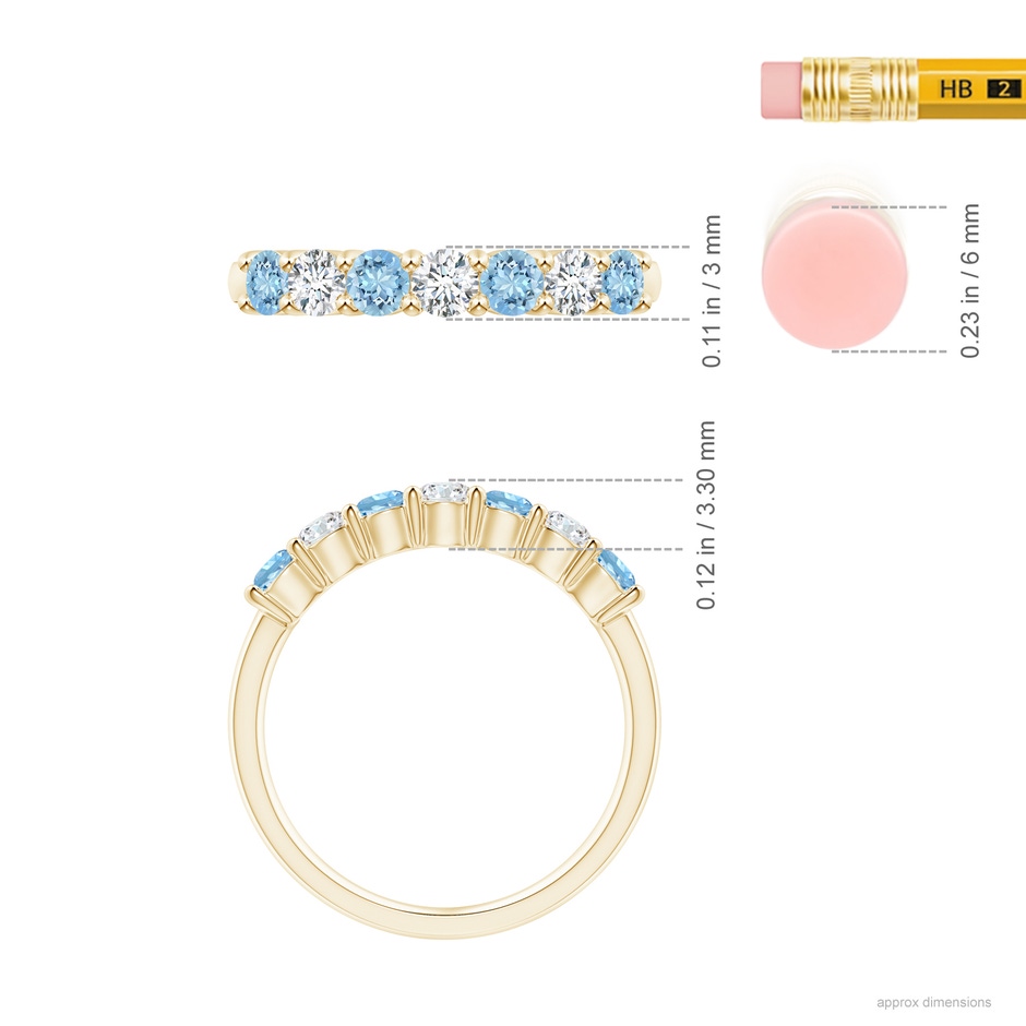 3mm AAAA Half Eternity Seven Stone Aquamarine and Diamond Wedding Ring in Yellow Gold ruler