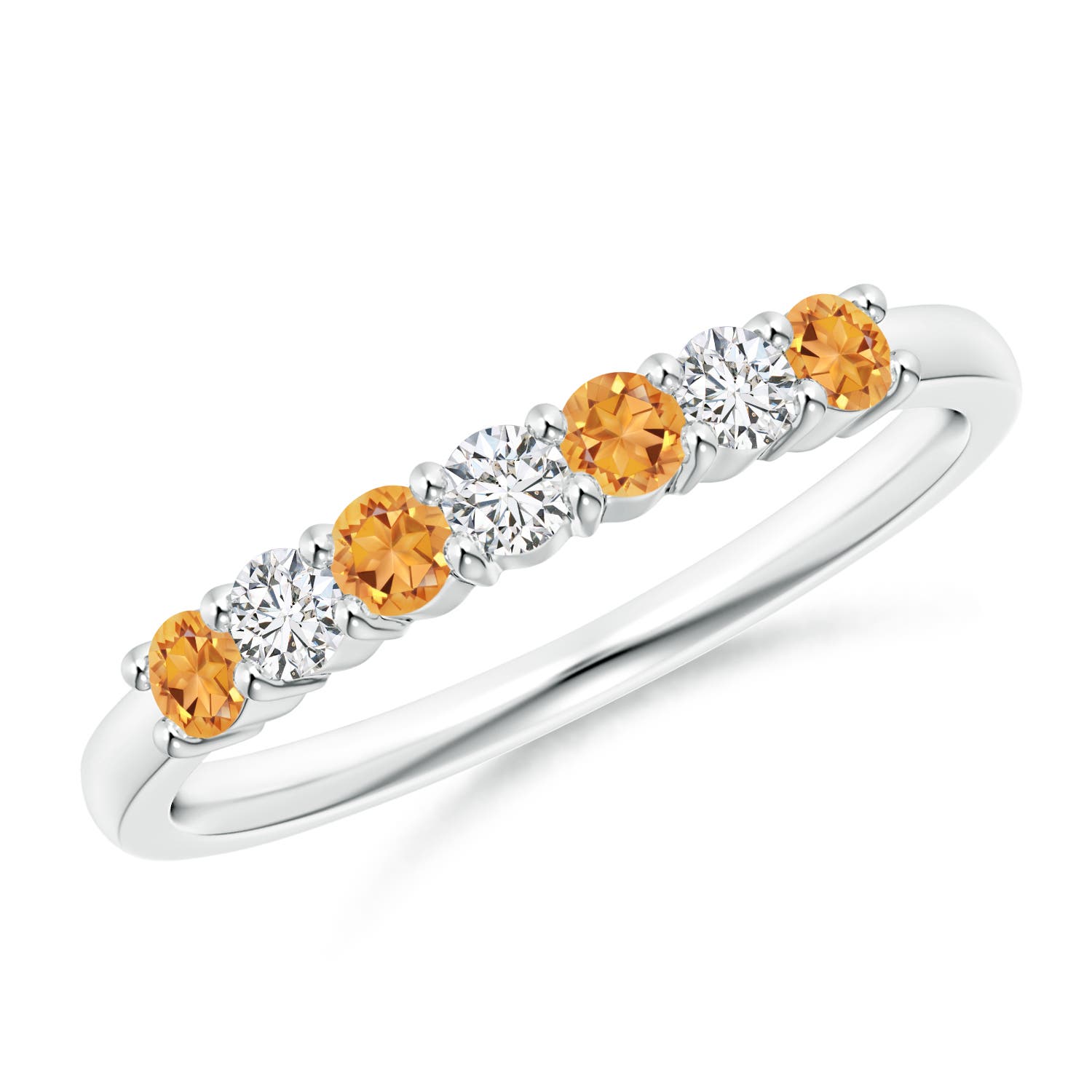 2.5mm AAA Half Eternity Seven Stone Citrine and Diamond Wedding Ring in White Gold