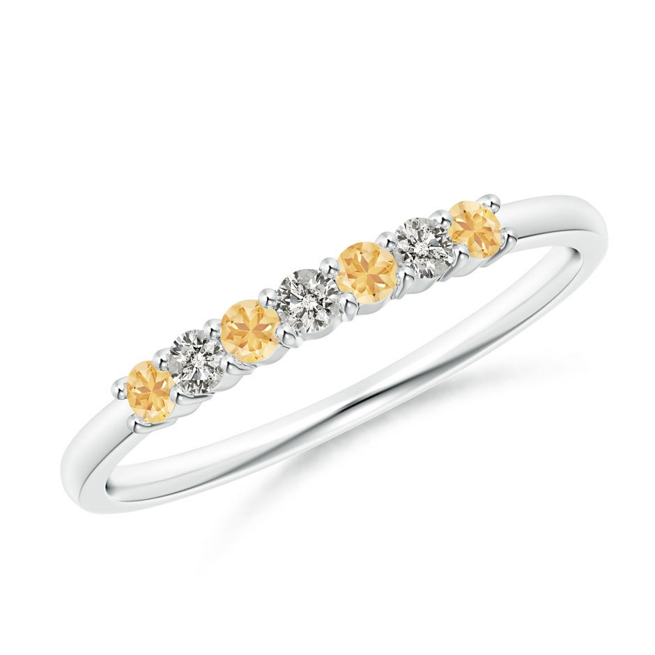 2mm A Half Eternity Seven Stone Citrine and Diamond Wedding Ring in S999 Silver 