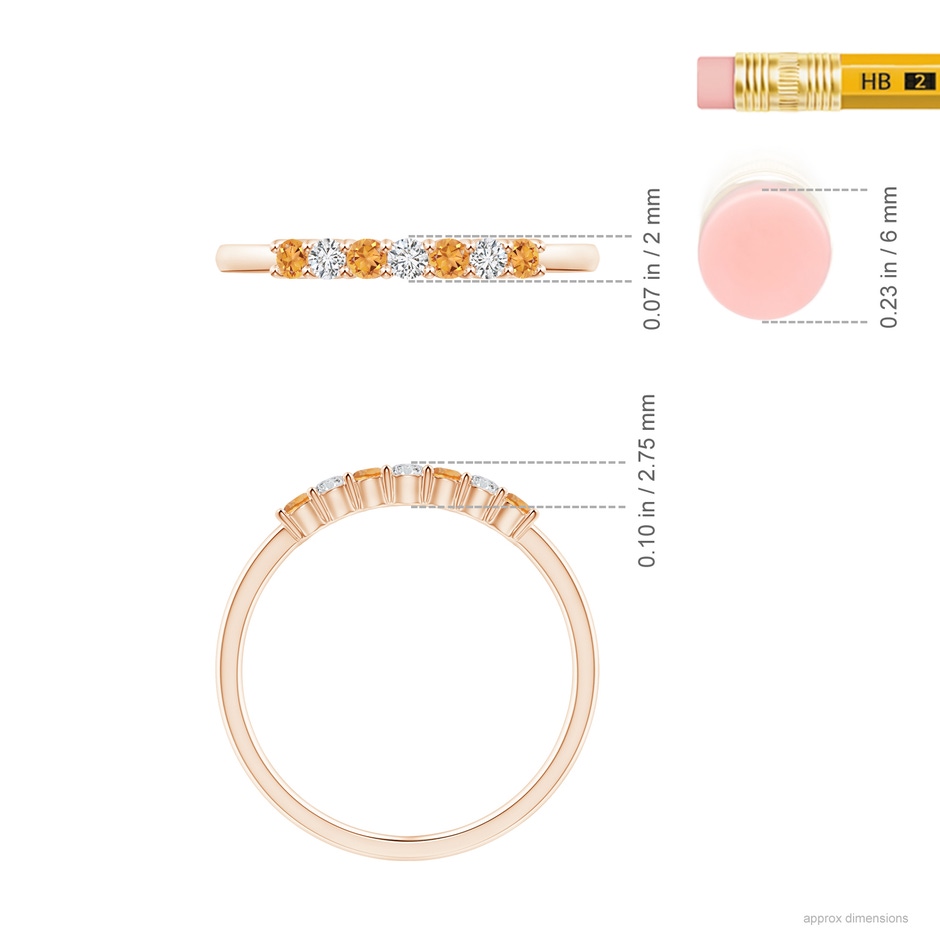 2mm AAA Half Eternity Seven Stone Citrine and Diamond Wedding Ring in Rose Gold ruler