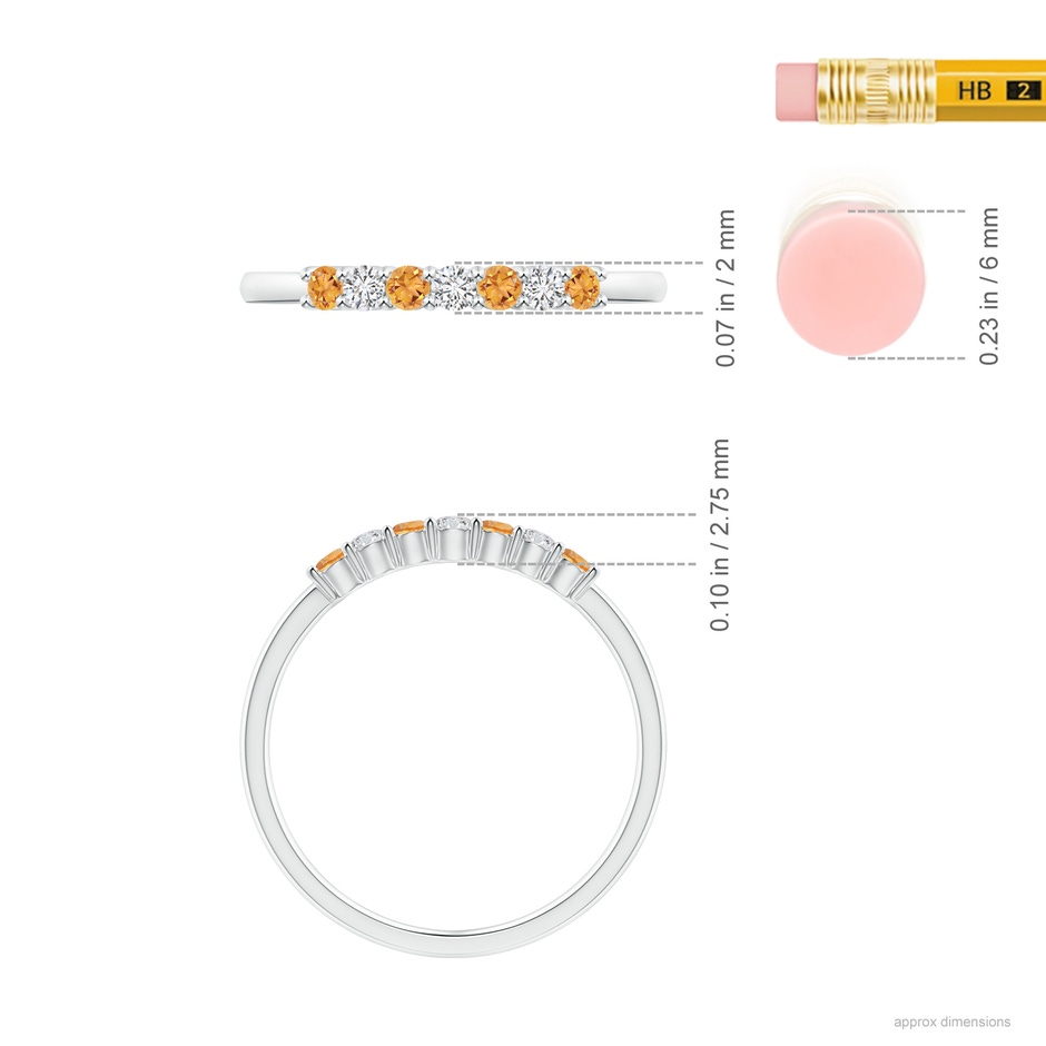 2mm AAA Half Eternity Seven Stone Citrine and Diamond Wedding Ring in White Gold ruler