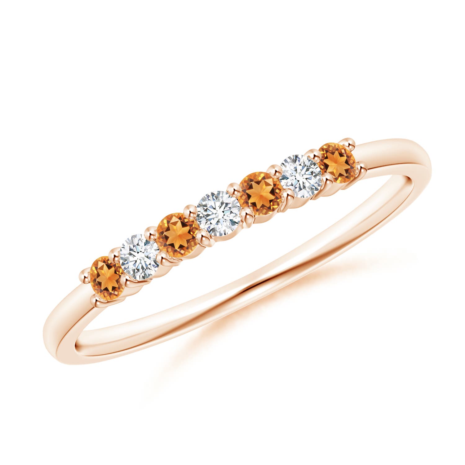 2mm AAAA Half Eternity Seven Stone Citrine and Diamond Wedding Ring in Rose Gold