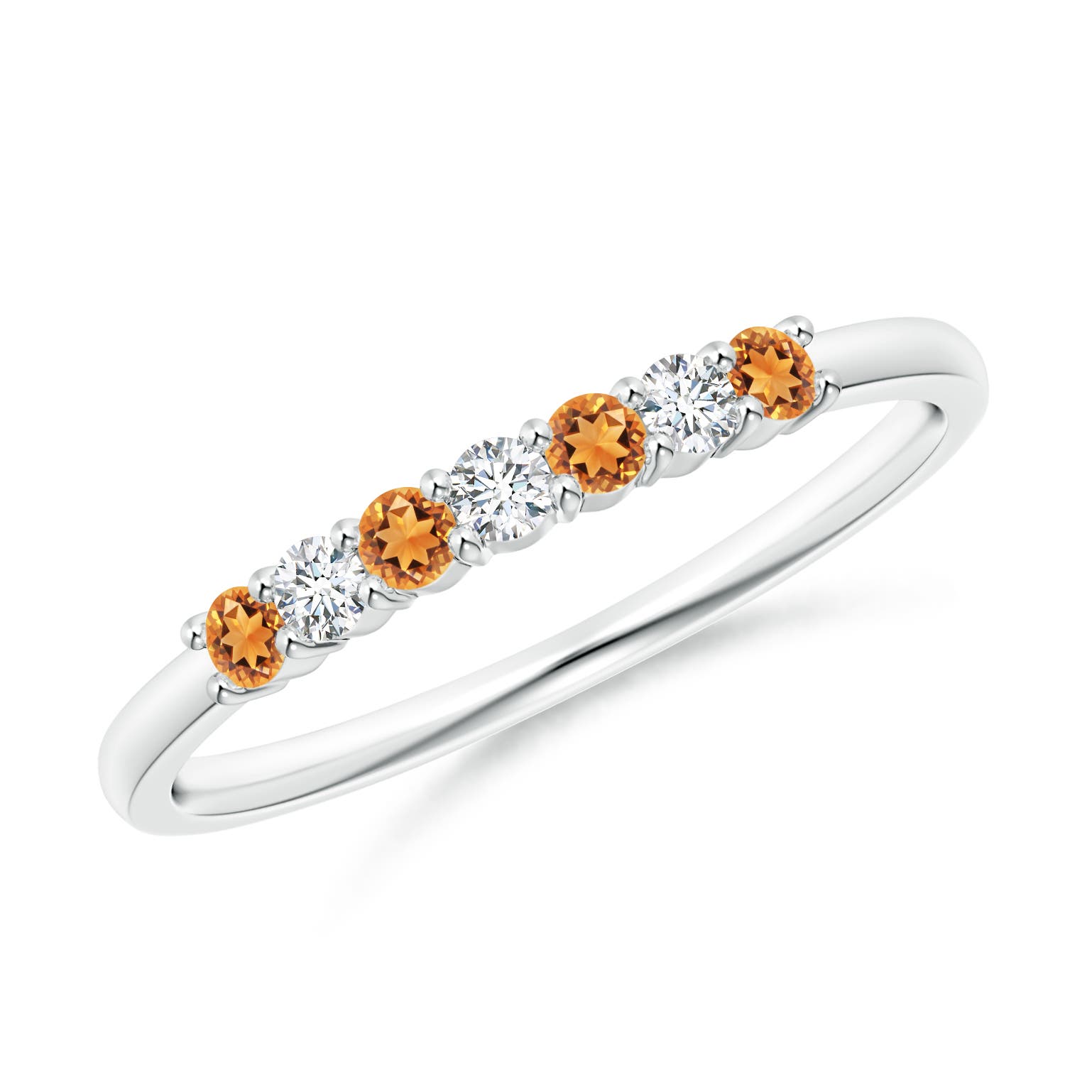 2mm AAAA Half Eternity Seven Stone Citrine and Diamond Wedding Ring in White Gold