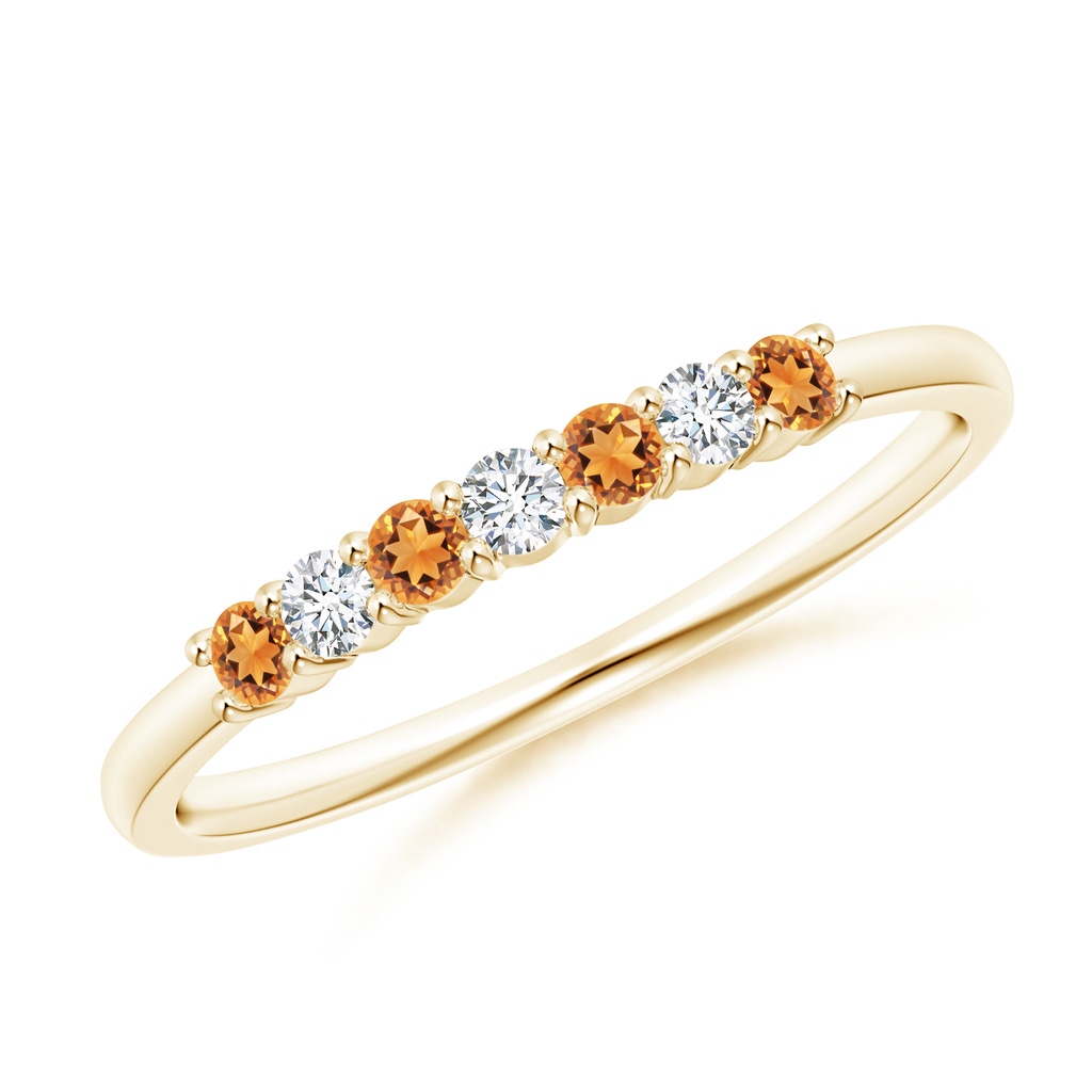 2mm AAAA Half Eternity Seven Stone Citrine and Diamond Wedding Ring in Yellow Gold
