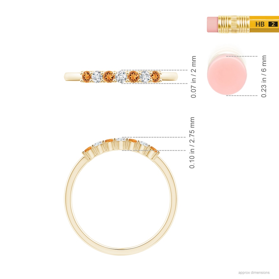 2mm AAAA Half Eternity Seven Stone Citrine and Diamond Wedding Ring in Yellow Gold ruler