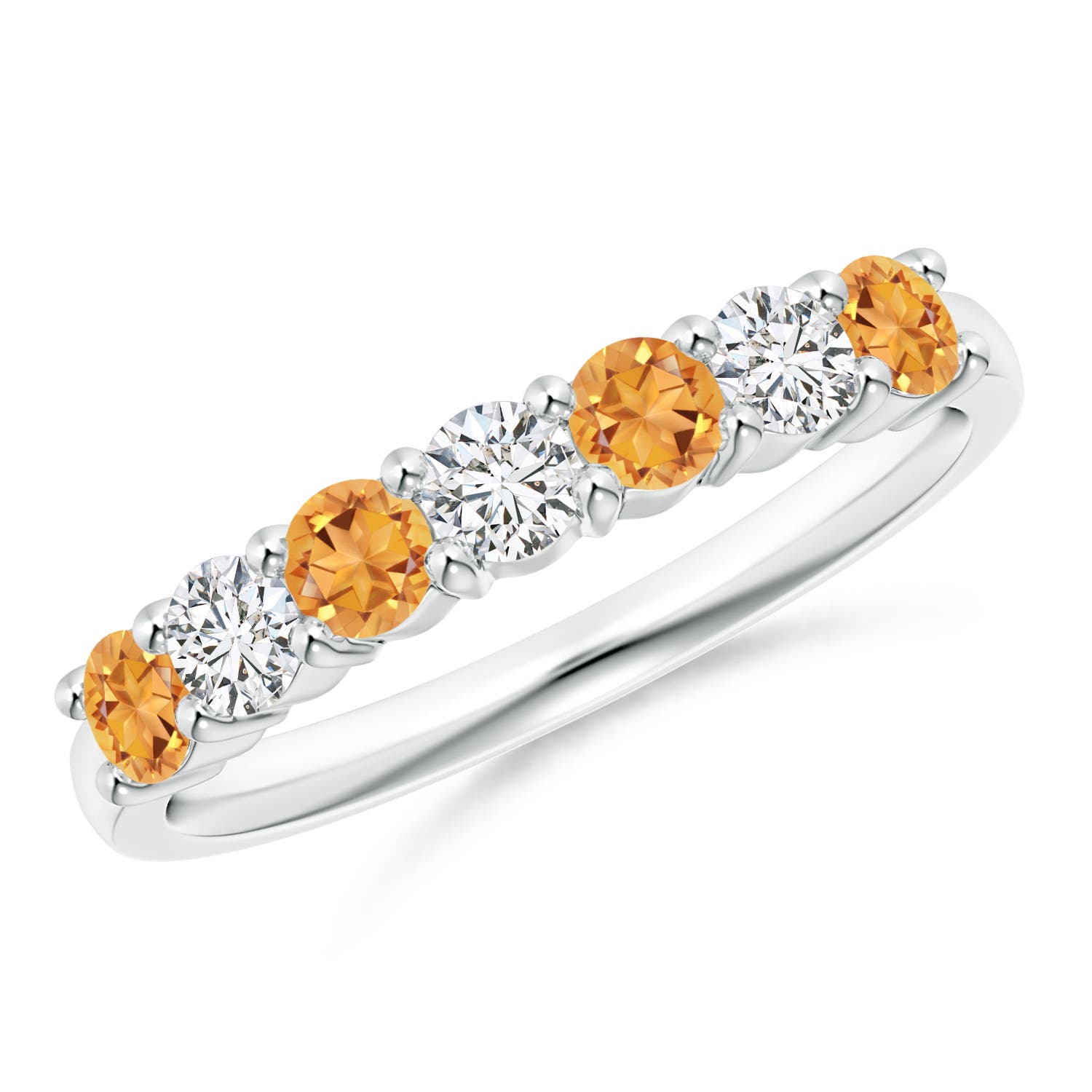 3mm AAA Half Eternity Seven Stone Citrine and Diamond Wedding Ring in White Gold