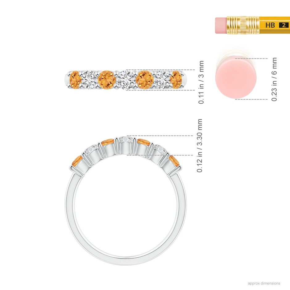 3mm AAA Half Eternity Seven Stone Citrine and Diamond Wedding Ring in White Gold ruler