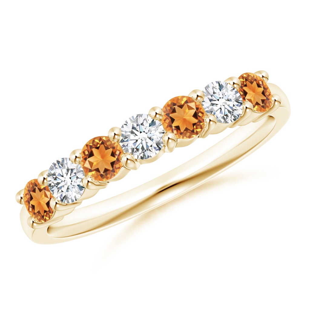 3mm AAAA Half Eternity Seven Stone Citrine and Diamond Wedding Ring in 9K Yellow Gold