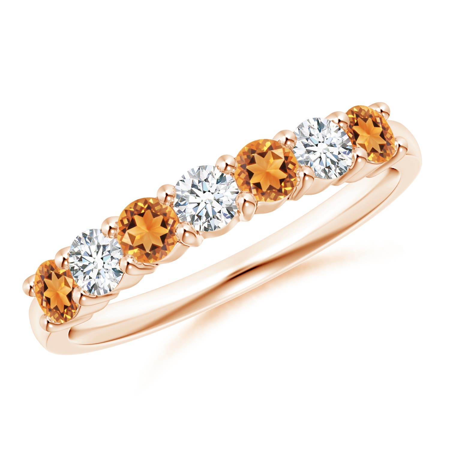 3mm AAAA Half Eternity Seven Stone Citrine and Diamond Wedding Ring in Rose Gold