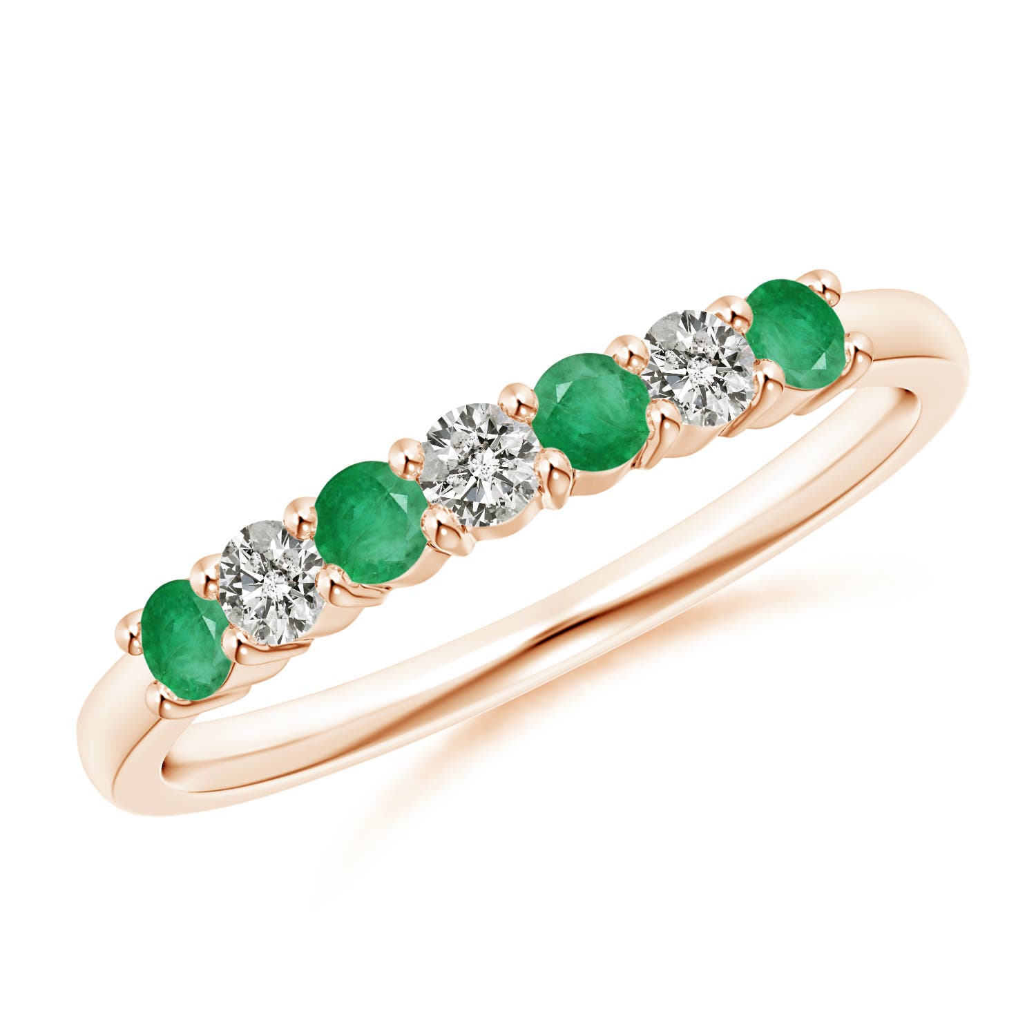 2.5mm A Half Eternity Seven Stone Emerald and Diamond Wedding Ring in Rose Gold