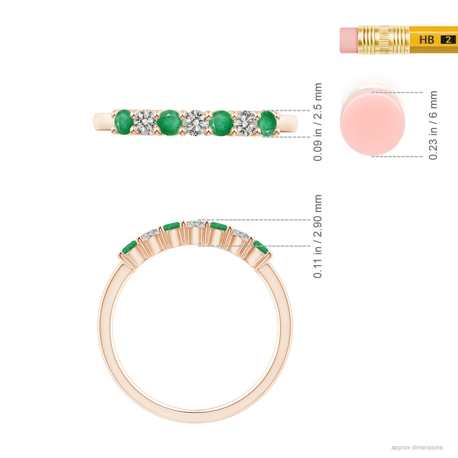 2.5mm A Half Eternity Seven Stone Emerald and Diamond Wedding Ring in Rose Gold ruler