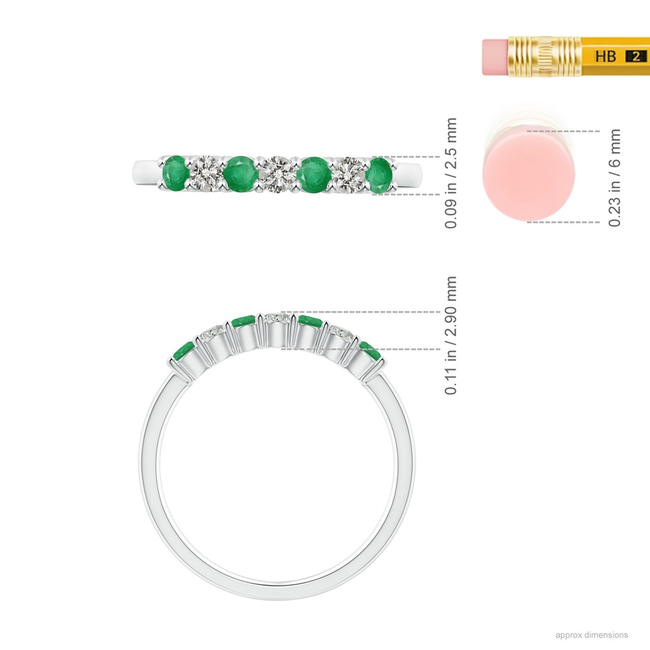 2.5mm A Half Eternity Seven Stone Emerald and Diamond Wedding Ring in S999 Silver ruler