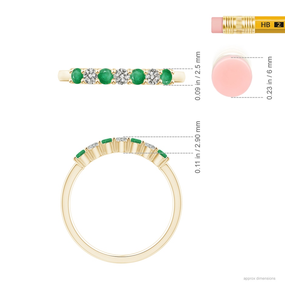 2.5mm A Half Eternity Seven Stone Emerald and Diamond Wedding Ring in Yellow Gold ruler