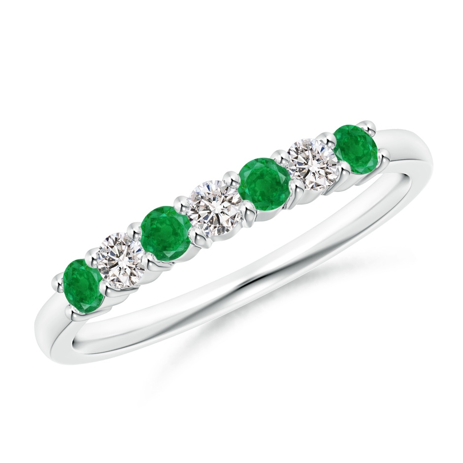 2.5mm AA Half Eternity Seven Stone Emerald and Diamond Wedding Ring in White Gold 