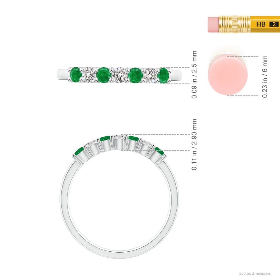 2.5mm AA Half Eternity Seven Stone Emerald and Diamond Wedding Ring in White Gold ruler