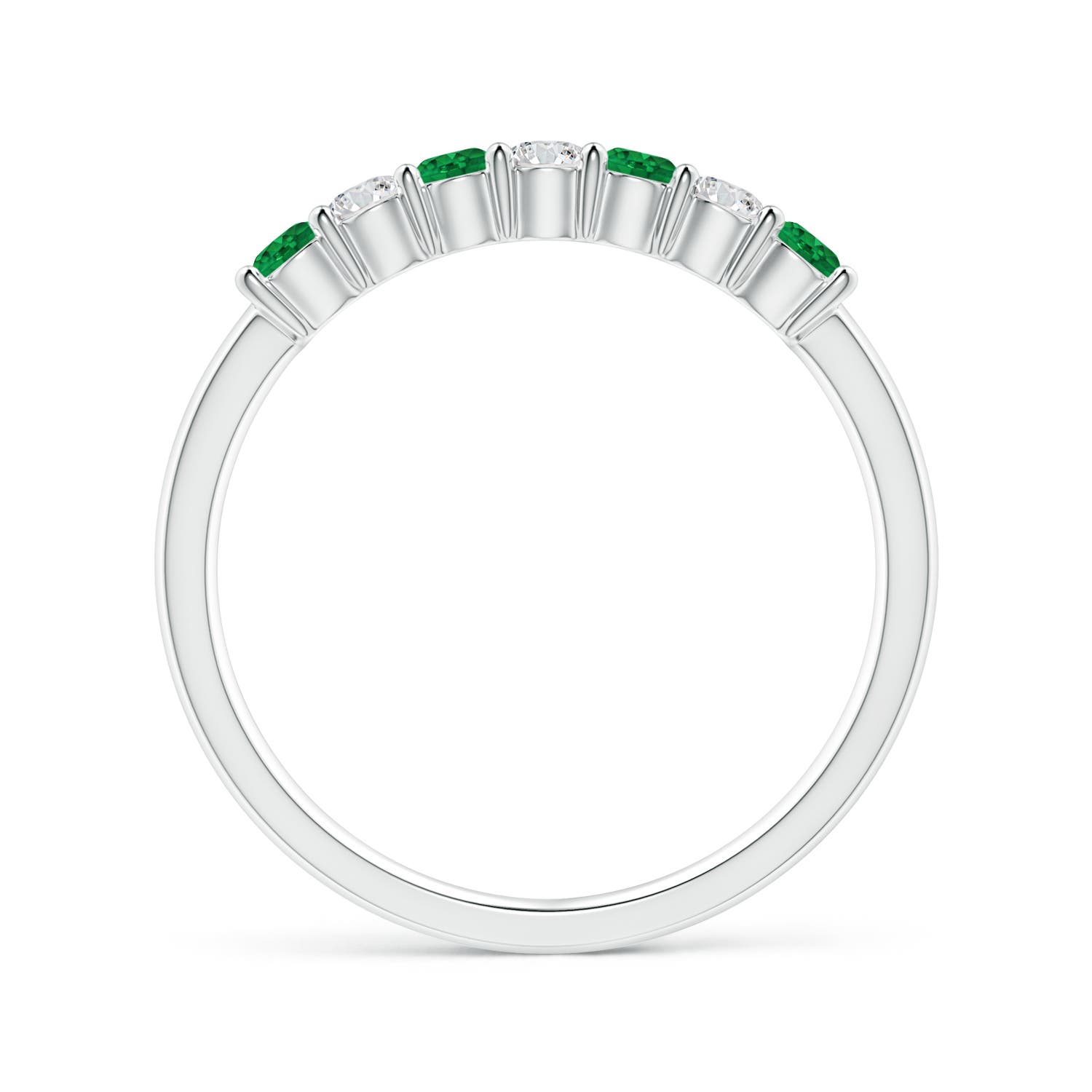 2.5mm AAA Half Eternity Seven Stone Emerald and Diamond Wedding Ring in White Gold