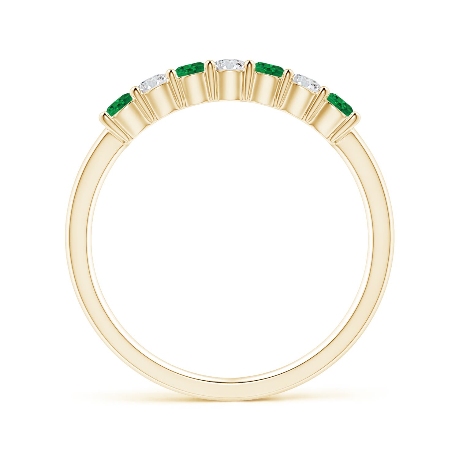 2.5mm AAA Half Eternity Seven Stone Emerald and Diamond Wedding Ring in Yellow Gold