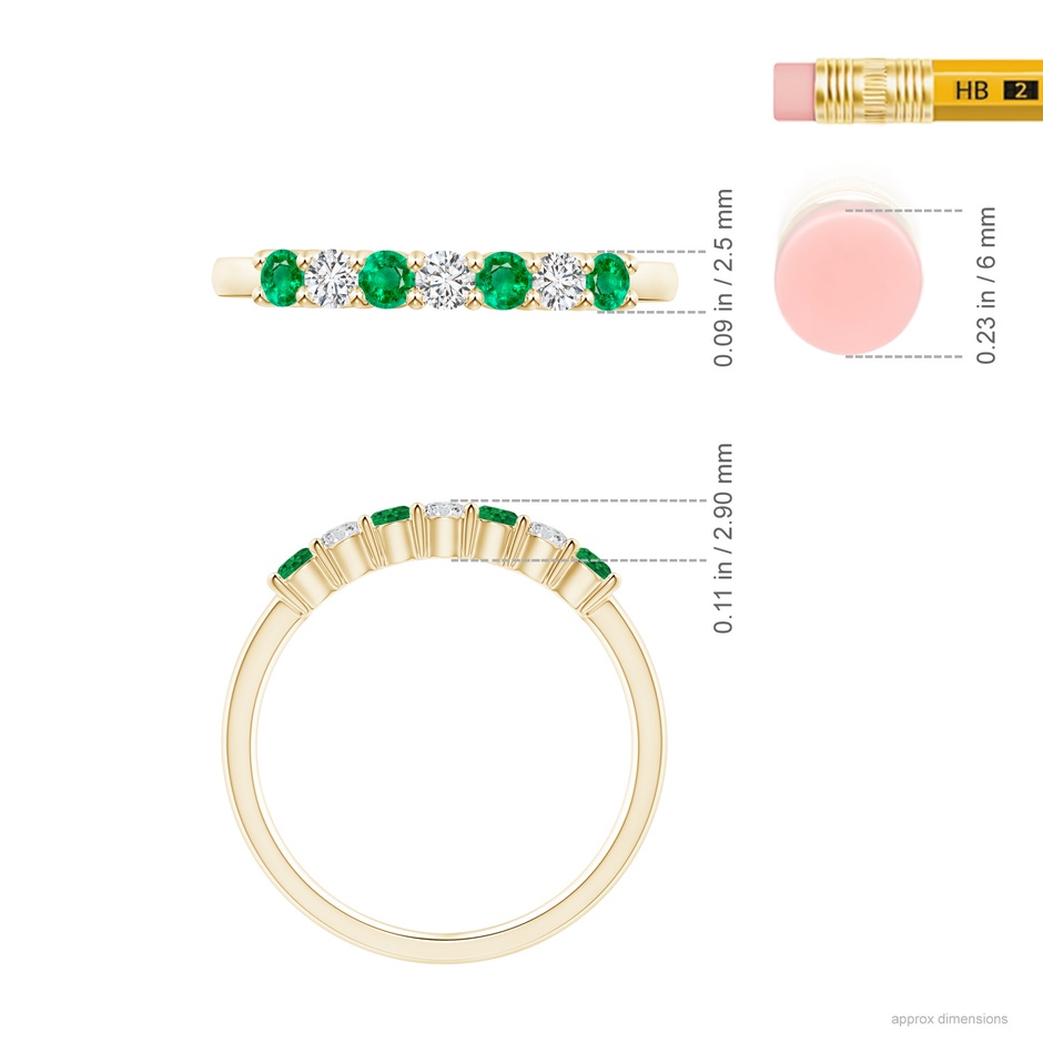2.5mm AAA Half Eternity Seven Stone Emerald and Diamond Wedding Ring in Yellow Gold ruler