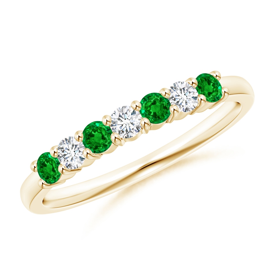 2.5mm AAAA Half Eternity Seven Stone Emerald and Diamond Wedding Ring in 18K Yellow Gold 