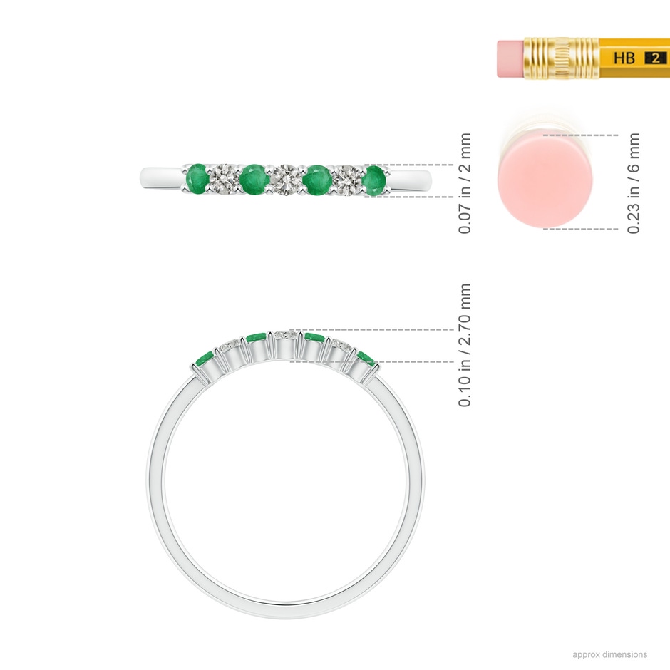 2mm A Half Eternity Seven Stone Emerald and Diamond Wedding Ring in P950 Platinum ruler