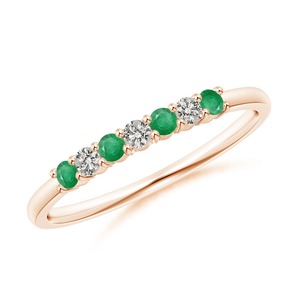 2mm A Half Eternity Seven Stone Emerald and Diamond Wedding Ring in Rose Gold 