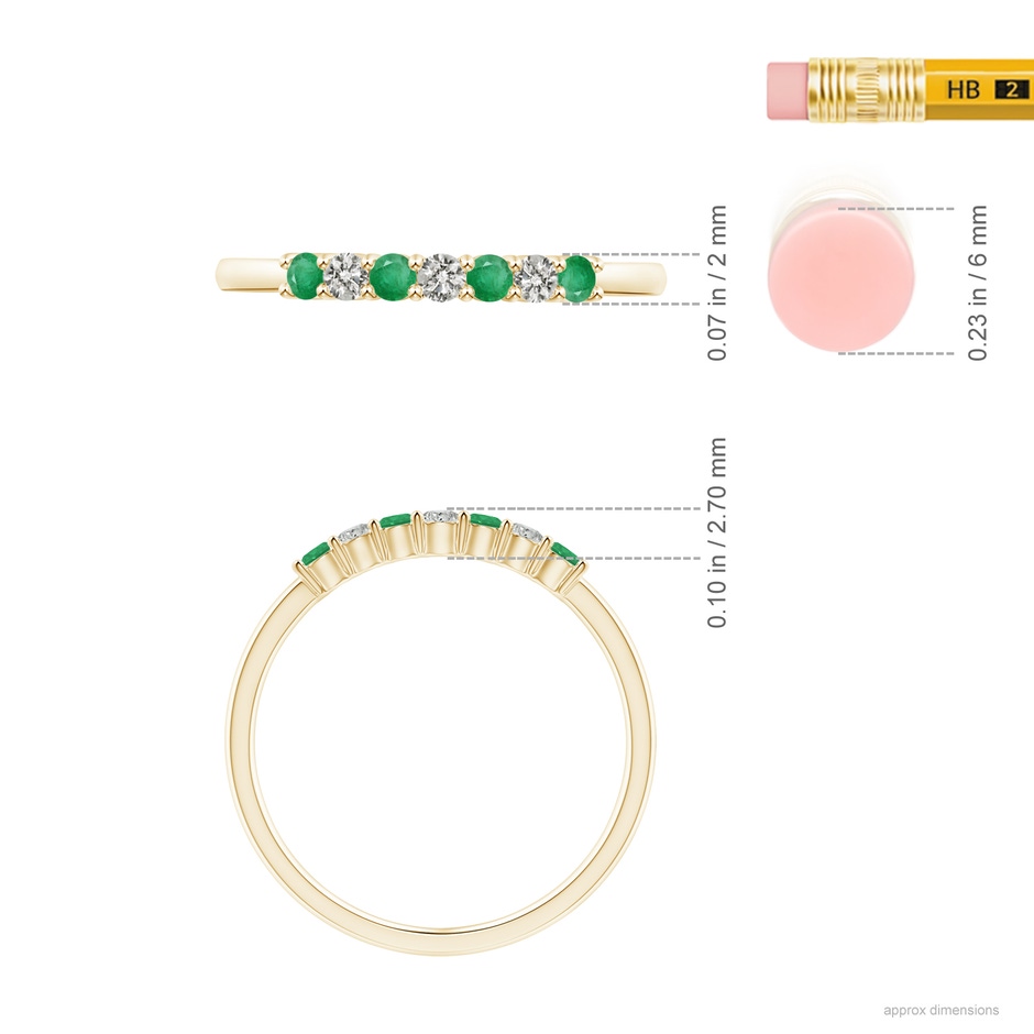 2mm A Half Eternity Seven Stone Emerald and Diamond Wedding Ring in Yellow Gold ruler