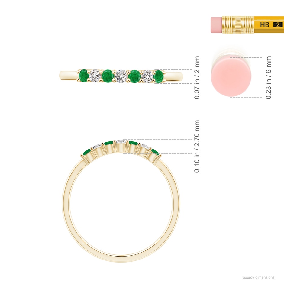 2mm AA Half Eternity Seven Stone Emerald and Diamond Wedding Ring in Yellow Gold ruler