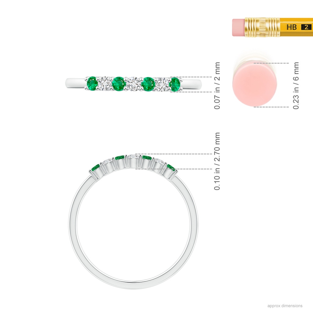 2mm AAA Half Eternity Seven Stone Emerald and Diamond Wedding Ring in White Gold ruler