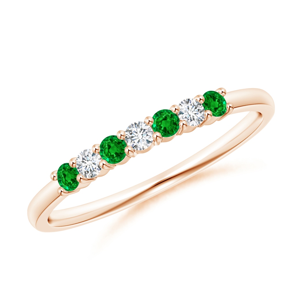 2mm AAAA Half Eternity Seven Stone Emerald and Diamond Wedding Ring in Rose Gold 