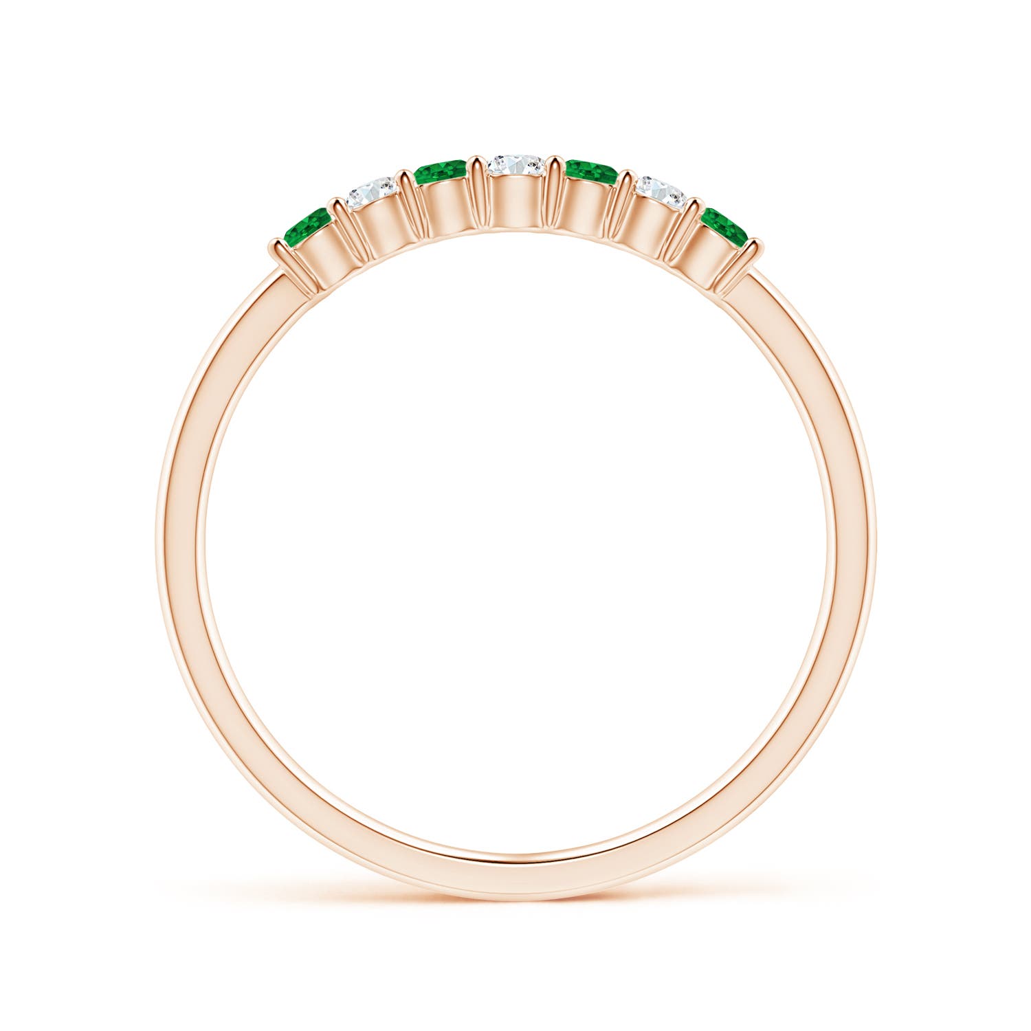 2mm AAAA Half Eternity Seven Stone Emerald and Diamond Wedding Ring in Rose Gold