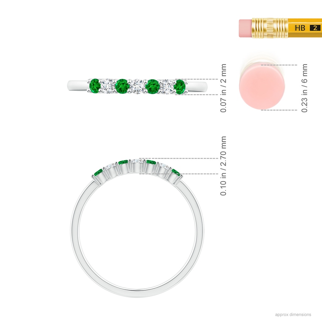 2mm AAAA Half Eternity Seven Stone Emerald and Diamond Wedding Ring in S999 Silver ruler